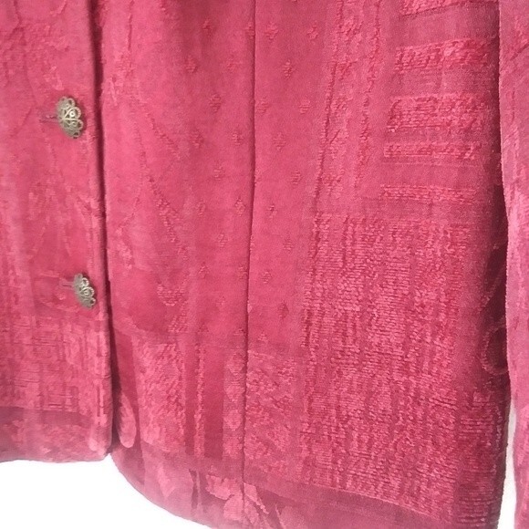 Vintage Patchwork-Look Textured Jacket, Burgundy/Maroon Red, Large - Picture 6 of 9